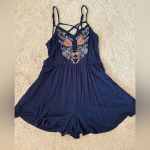 Xhilaration Navy Embroidered Romper